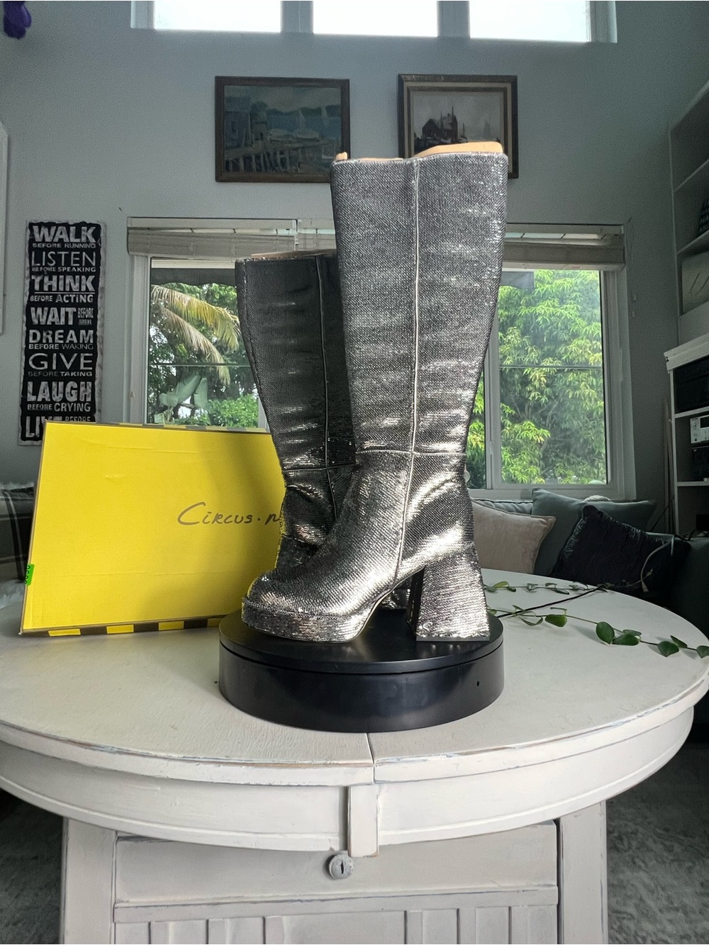Circus by Sam Edelman Silver Metallic Knee-High Block Heel Boots